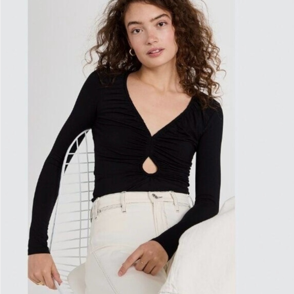 Frame Denim Black Ruched V-Neck Top